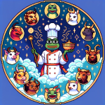 DALL·E 2024-01-15 11.40.06 - Pixel art of Pepe the frog as a 'Heavenly Chef', dressed in tradi...png